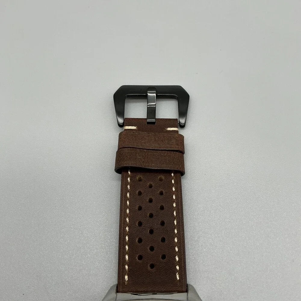 Guess Mens Watch 35mm Black Dial Brown Leather Rectangle Dress New Battery